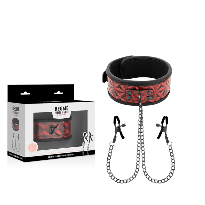 Begme - Colletto Red Edition Con Morsetti Per Capezzoli Con Fodera In Neoprene - BEGME RED EDITION - Pinzette Capezzoli | erosidea.com