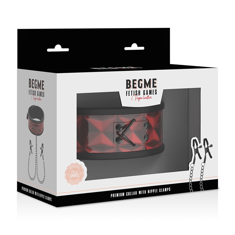 Begme - Colletto Red Edition Con Morsetti Per Capezzoli Con Fodera In Neoprene - BEGME RED EDITION - Pinzette Capezzoli | erosidea.com