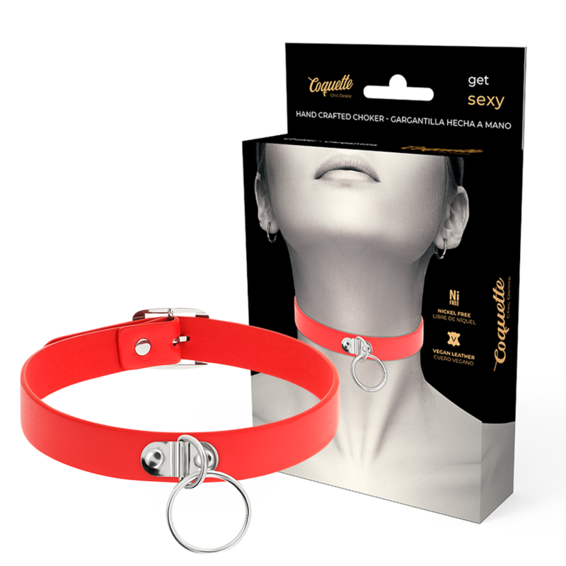 Coquette - Chic Desire Collana In Pelle Vegana Rossa Accessorio Fetish Donna - COQUETTE ACCESSORIES - Collari e Guinzagli | erosidea.com