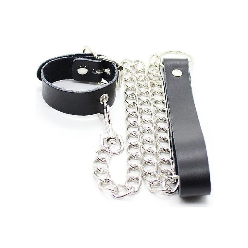 Ohmama Fetish - Collana Per Pene E Cinturino In Pelle Con Catena In Metallo - OHMAMA FETISH - Bondage | erosidea.com