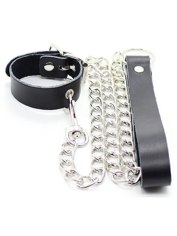 Ohmama Fetish - Collana Per Pene E Cinturino In Pelle Con Catena In Metallo - OHMAMA FETISH - Bondage | erosidea.com