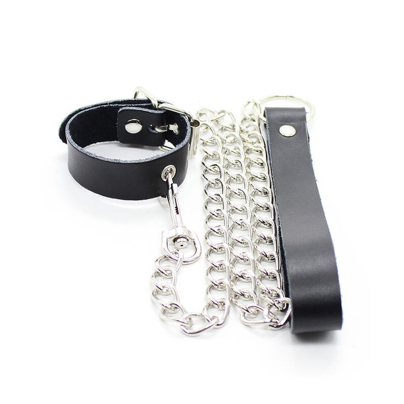 Ohmama Fetish - Collana Per Pene E Cinturino In Pelle Con Catena In Metallo - OHMAMA FETISH - Bondage | erosidea.com
