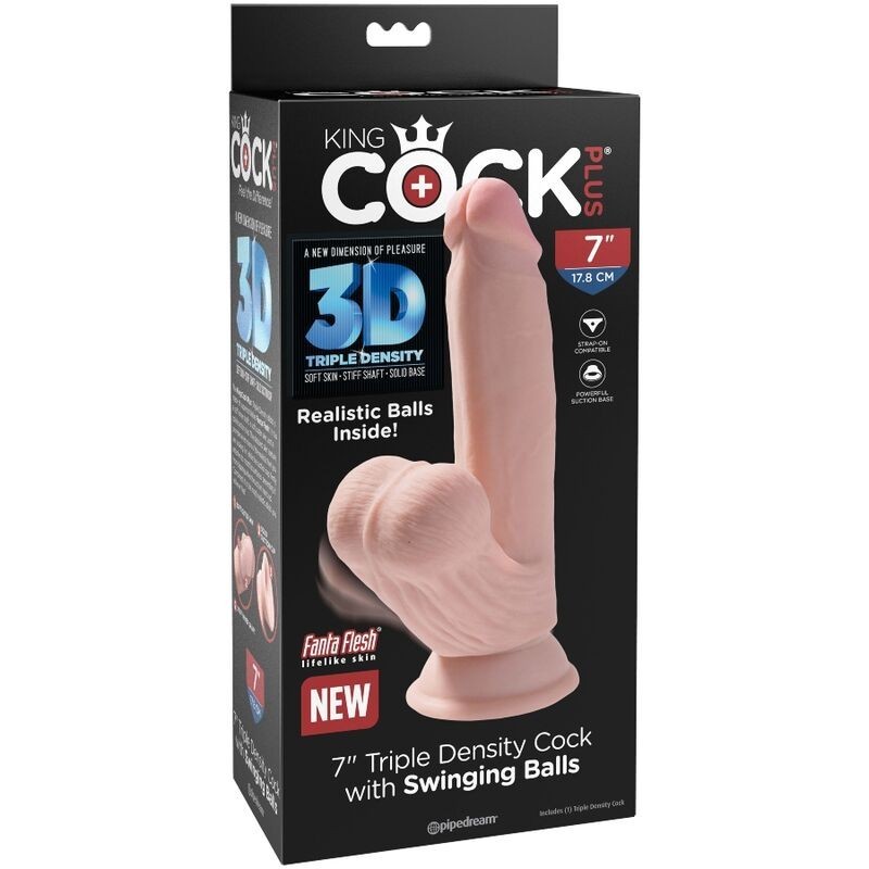 King Cock - Plus 3D Dildo Sfere Oscillanti 15.2 Cm Pelle Chiara - KING COCK PLUS - Dildo Realistici | erosidea.com