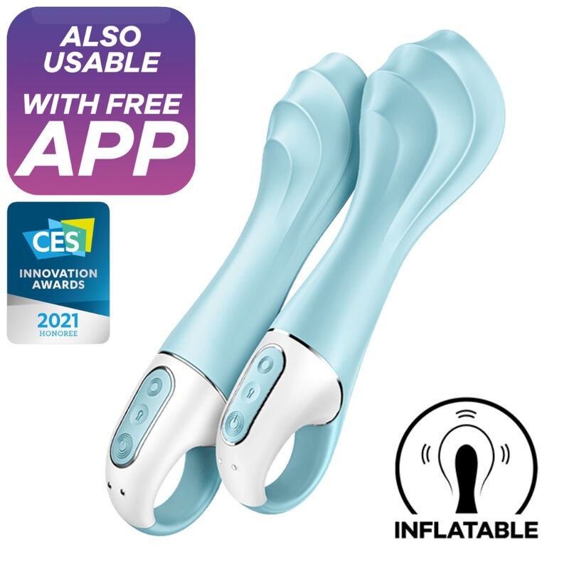 VIBRATORE AIR PUMP 5+ GONFIABILE G-SPOT BLU - SATISFYER CONNECT - Vibratori Doppia Stimolazione | erosidea.com