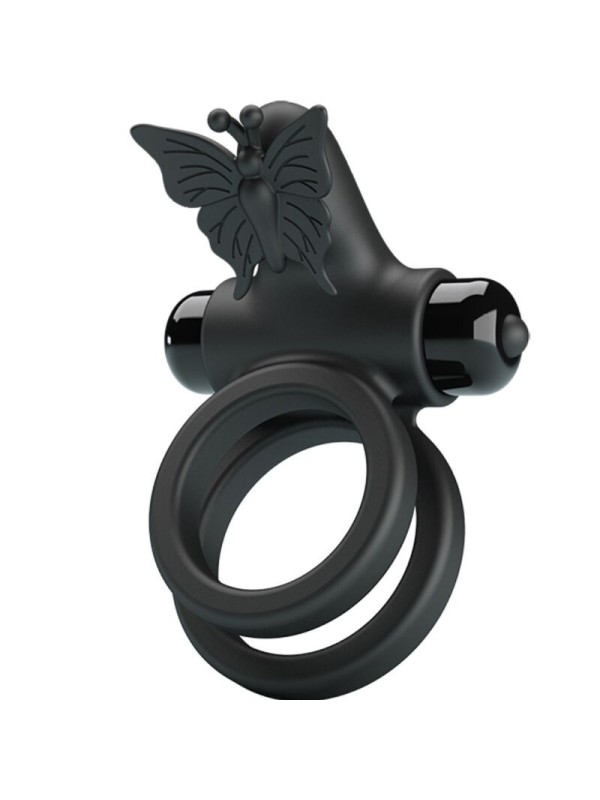 Pretty Love - Doppio Anello Vibrante Con Stimolatore Nero - PRETTY LOVE MALE - Anelli Fallici | erosidea.com
