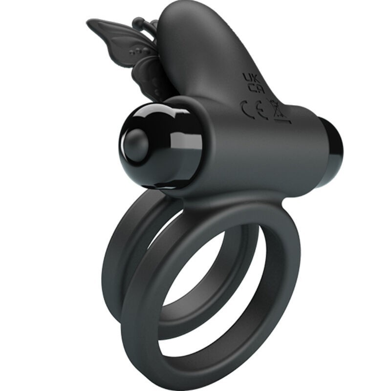 Pretty Love - Doppio Anello Vibrante Con Stimolatore Nero - PRETTY LOVE MALE - Anelli Fallici | erosidea.com