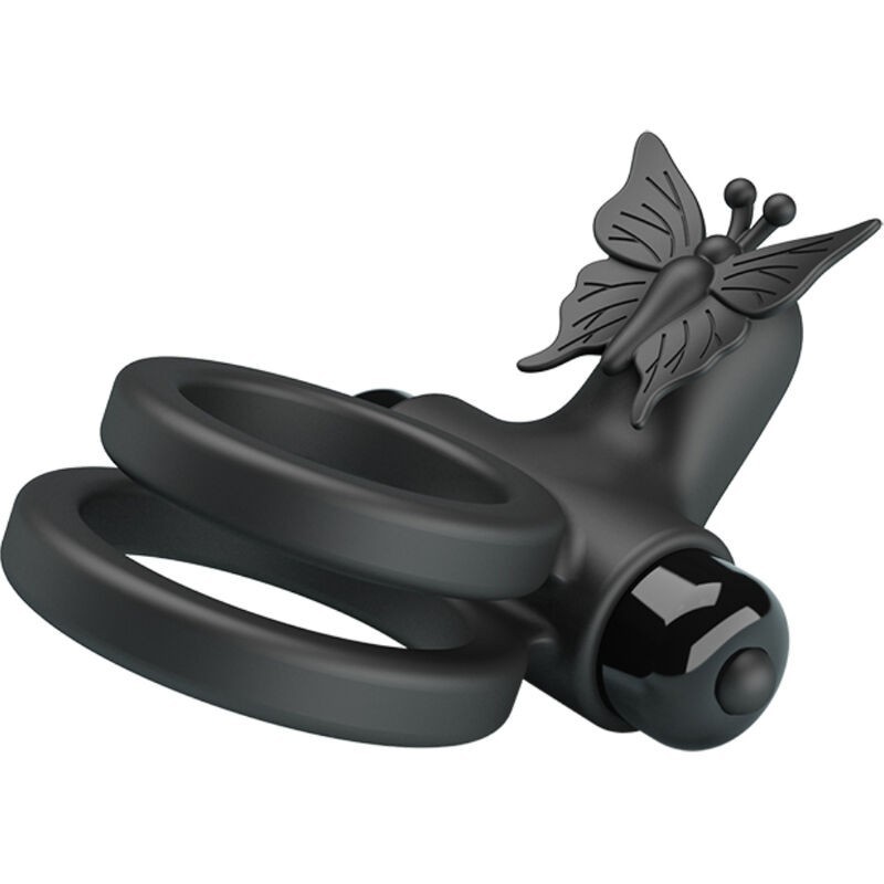Pretty Love - Doppio Anello Vibrante Con Stimolatore Nero - PRETTY LOVE MALE - Anelli Fallici | erosidea.com