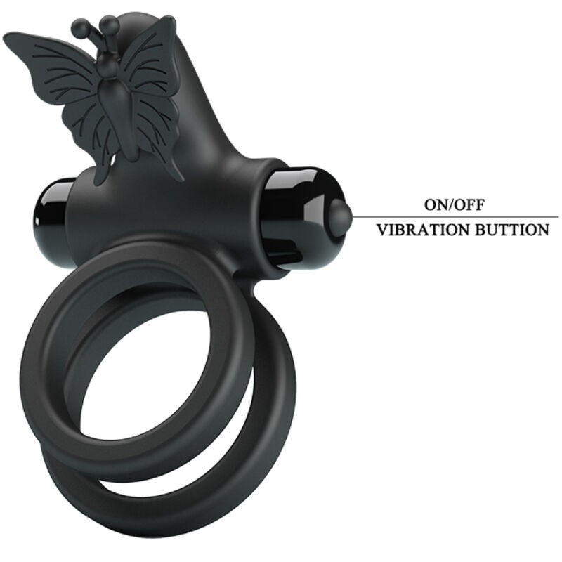 Pretty Love - Doppio Anello Vibrante Con Stimolatore Nero - PRETTY LOVE MALE - Anelli Fallici | erosidea.com