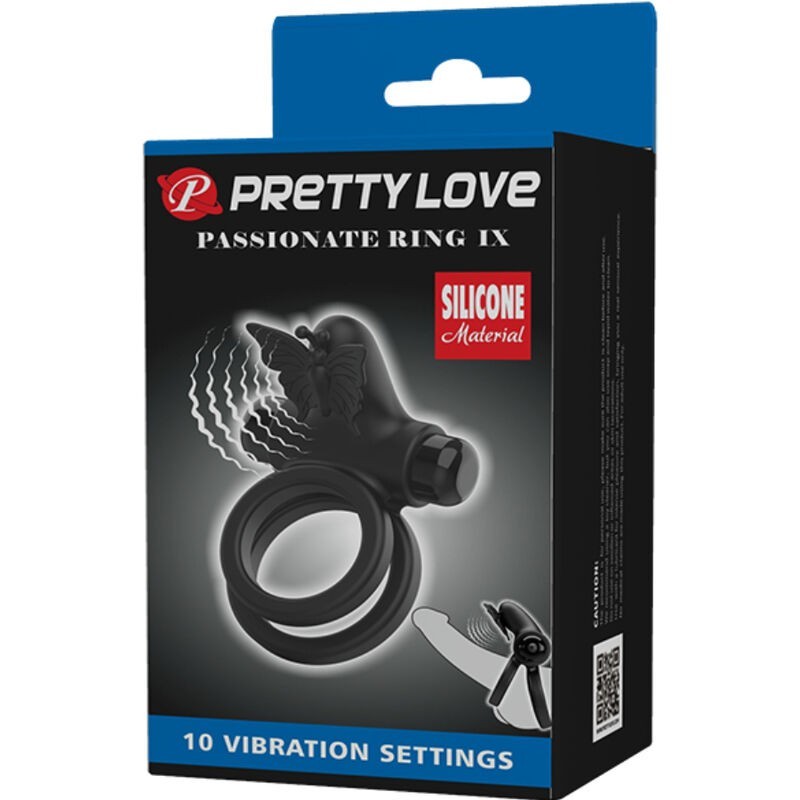 Pretty Love - Doppio Anello Vibrante Con Stimolatore Nero - PRETTY LOVE MALE - Anelli Fallici | erosidea.com