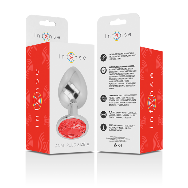 Intense - Plug Anale In Metallo Con Cristallo Rosso Misura M - INTENSE ANAL TOYS - Plug e Catene Anali | erosidea.com