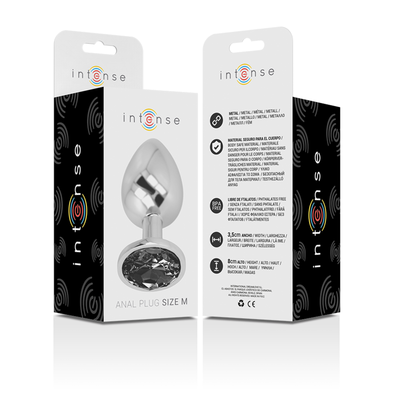 Intense - Plug Anale In Metallo Alluminio Con Vetro Nero Taglia M - INTENSE ANAL TOYS - Plug e Catene Anali | erosidea.com