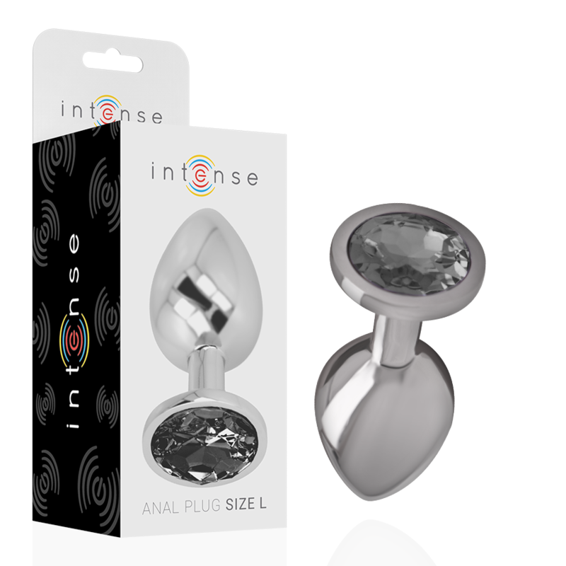 Intense - Plug Anale In Metallo Alluminio Con Vetro Nero Taglia L - INTENSE ANAL TOYS - Plug e Catene Anali | erosidea.com