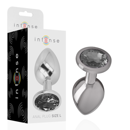 Intense - Plug Anale In Metallo Alluminio Con Vetro Nero Taglia L - INTENSE ANAL TOYS - Plug e Catene Anali | erosidea.com