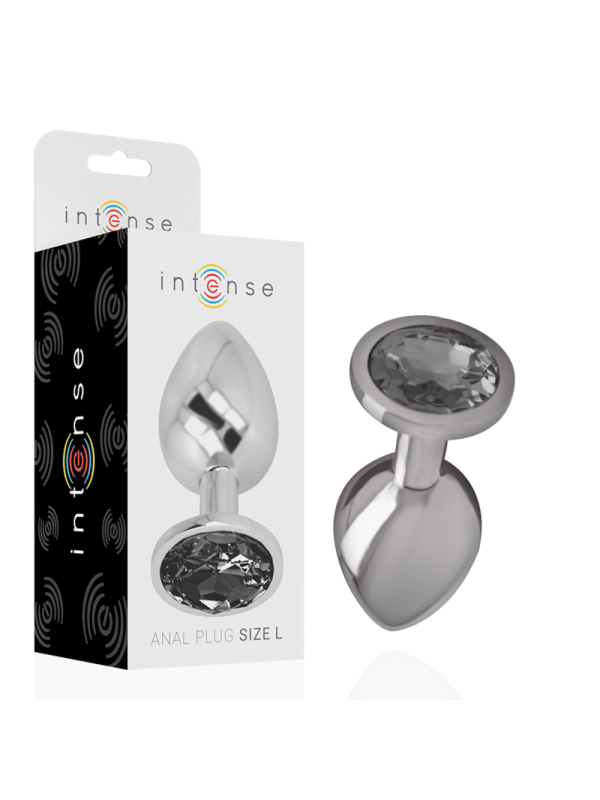 Intense - Plug Anale In Metallo Alluminio Con Vetro Nero Taglia L - INTENSE ANAL TOYS - Plug e Catene Anali | erosidea.com