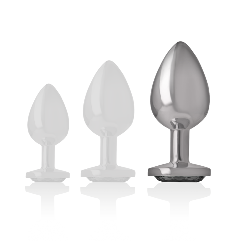 Intense - Plug Anale In Metallo Alluminio Con Vetro Nero Taglia L - INTENSE ANAL TOYS - Plug e Catene Anali | erosidea.com