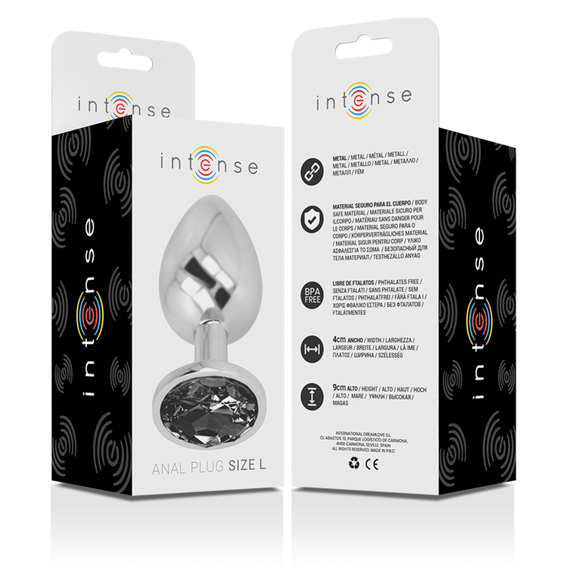Intense - Plug Anale In Metallo Alluminio Con Vetro Nero Taglia L - INTENSE ANAL TOYS - Plug e Catene Anali | erosidea.com