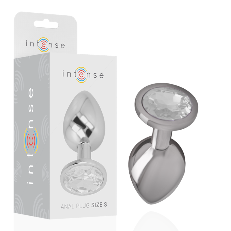 Intense - Plug Anale In Metallo Alluminio Con Cristallo Argento Misura S - INTENSE ANAL TOYS - Plug e Catene Anali | erosidea.com