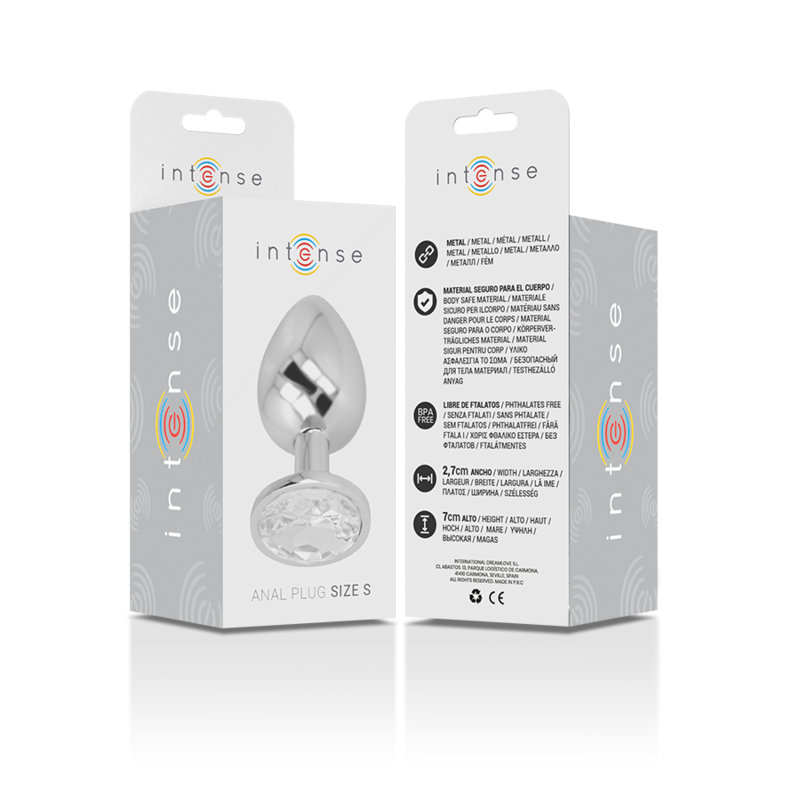 Intense - Plug Anale In Metallo Alluminio Con Cristallo Argento Misura S - INTENSE ANAL TOYS - Plug e Catene Anali | erosidea.com