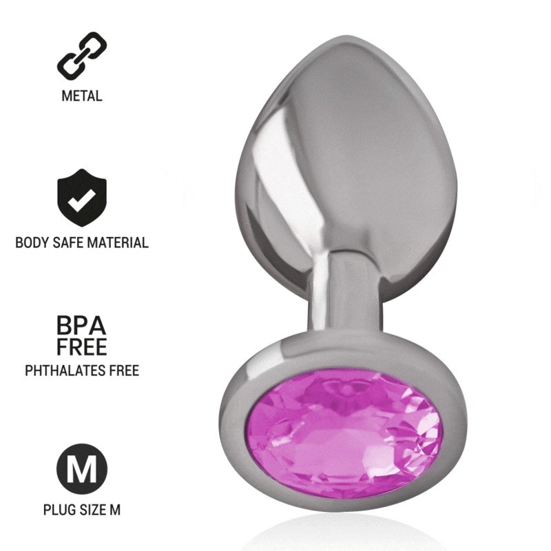 Intense - Plug Anale In Metallo Alluminio Con Cristallo Rosa Taglia M - INTENSE ANAL TOYS - Plug e Catene Anali | erosidea.com