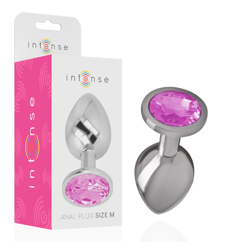 Intense - Plug Anale In Metallo Alluminio Con Cristallo Rosa Taglia M - INTENSE ANAL TOYS - Plug e Catene Anali | erosidea.com