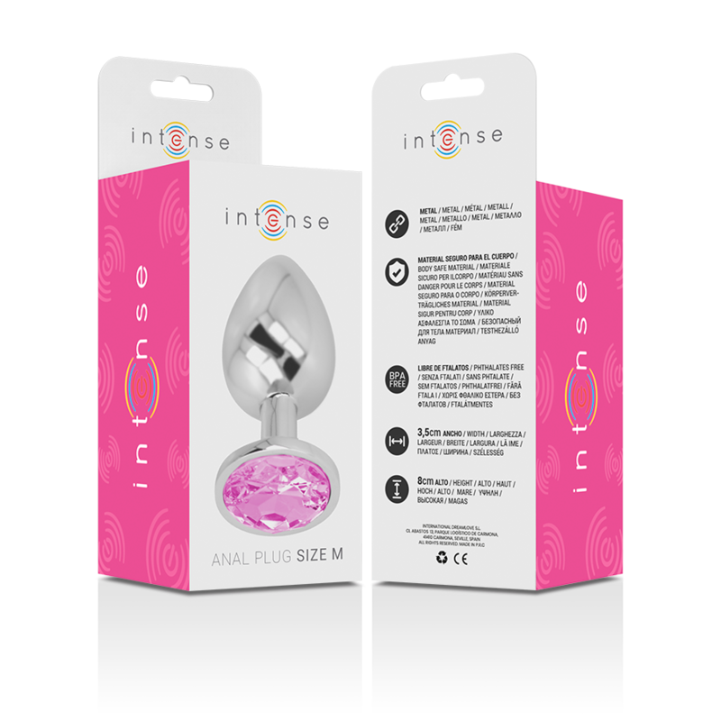 Intense - Plug Anale In Metallo Alluminio Con Cristallo Rosa Taglia M - INTENSE ANAL TOYS - Plug e Catene Anali | erosidea.com
