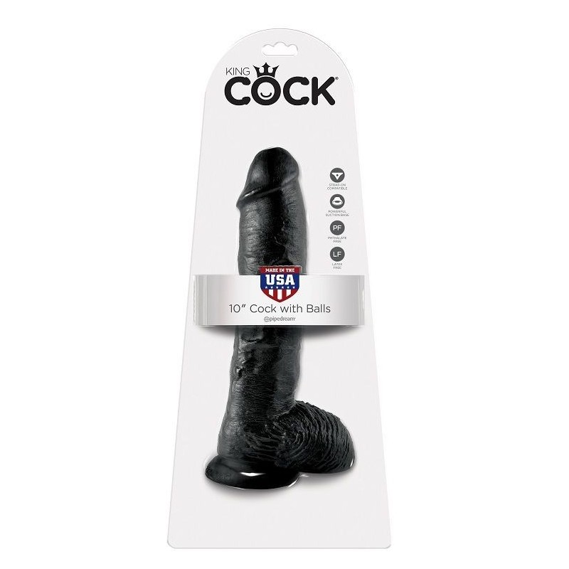 King Cock - 10 Dildo Nero Con Sfere 25.4 Cm - KING COCK - Dildo Maxi | erosidea.com