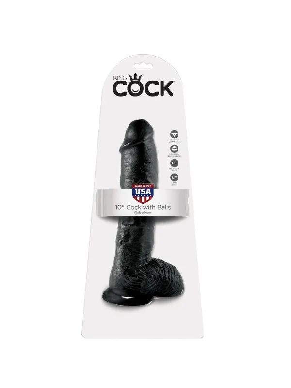 King Cock - 10 Dildo Nero Con Sfere 25.4 Cm - KING COCK - Dildo Maxi | erosidea.com