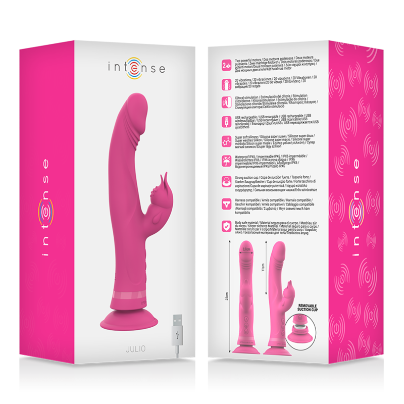 Vibratore Intense Julio Rabbit In Silicone Rosa - INTENSE FUN - Vibratori Rabbit | erosidea.com