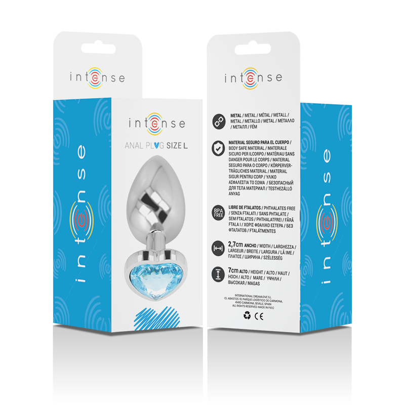 Intense - Plug Anale In Metallo Alluminio Cuore Blu Taglia L - - Plug e Catene Anali | erosidea.com