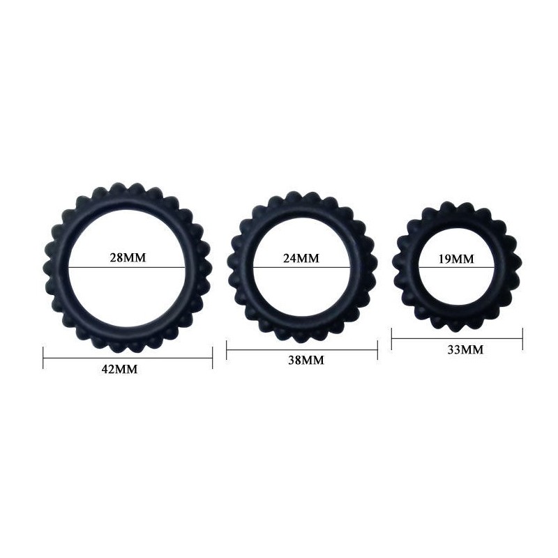 Titan Set 3 Pz Anelli Per Il Pene Nero 2.8 + 2.4 + 1.9 Cm - BAILE FOR HIM - Anelli Fallici | erosidea.com