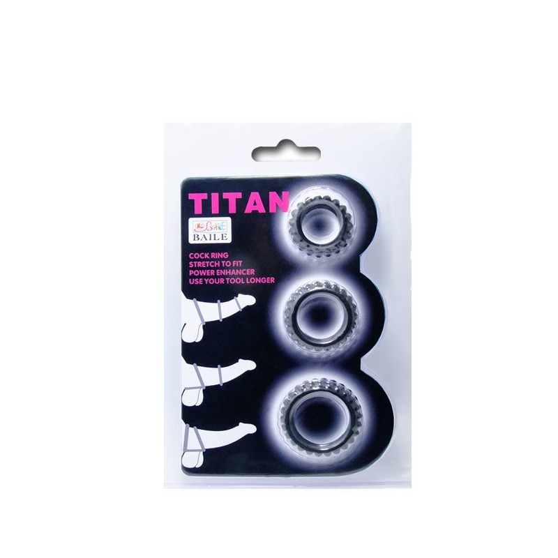 Titan Set 3 Pz Anelli Per Il Pene Nero 2.8 + 2.4 + 1.9 Cm - BAILE FOR HIM - Anelli Fallici | erosidea.com