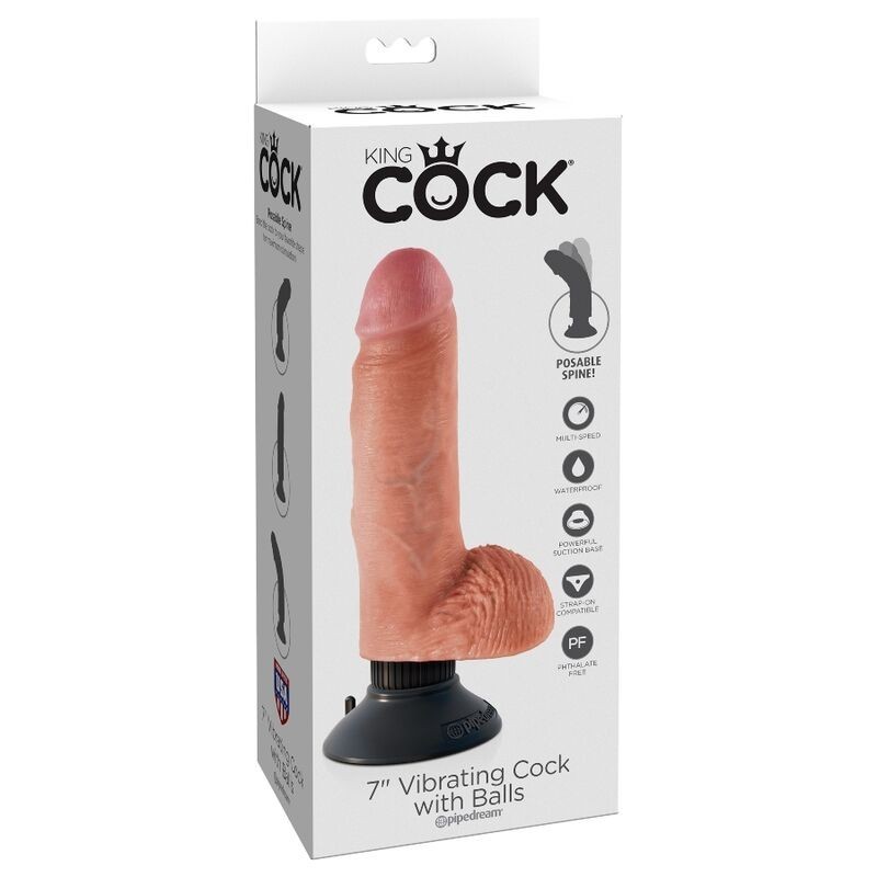King Cock - Dildo Vibratore Con Testicoli 17.78 Cm Naturale - KING COCK - Dildo Realistici | erosidea.com