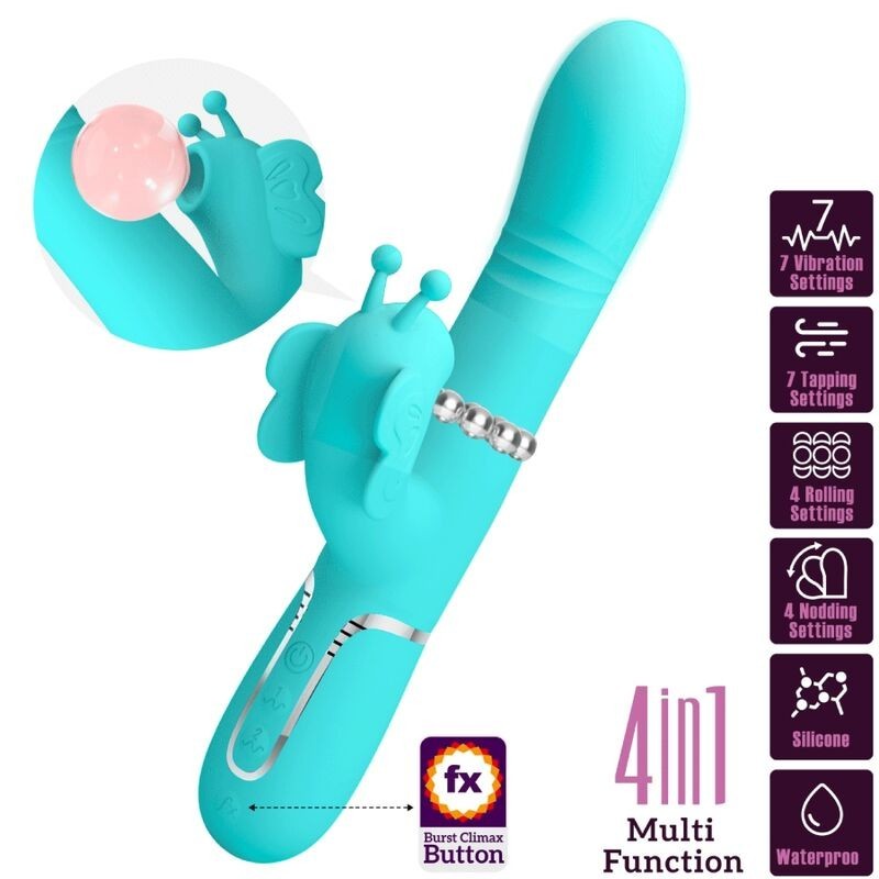 Vibratore Multifunzione Rabbit 4 In 1 Farfalla Verde Acqua - PRETTY LOVE FLIRTATION - Vibratori Rabbit | erosidea.com