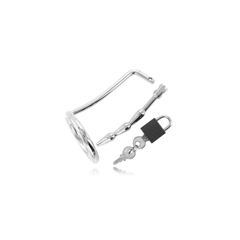 Metal Hard - Anello Per Testicoli Con Tappo Di Castit Uretrale - METAL HARD - Costrittivi | erosidea.com