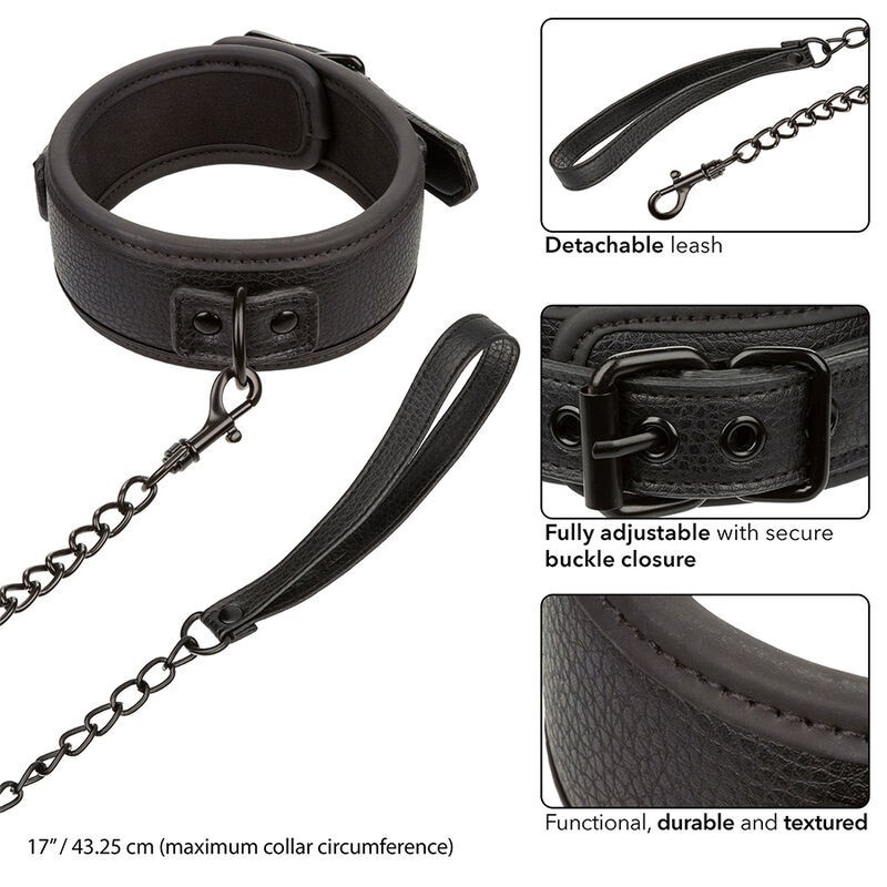 Calexotics - Nocturnal Collare E Guinzaglio In Pelle Regolabile Nero - CALEXOTICS - Collari e Guinzagli | erosidea.com