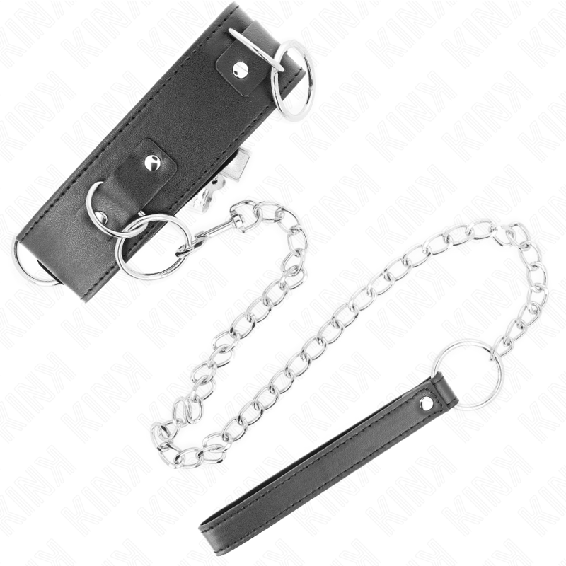 Kink - Collana Con Guinzaglio 65 Cm 3 Modello Anelli 2 Regolabile 36-43 Cm X 5 Cm - KINK COLLAR & GAG - Collari e Guinzagli | erosidea.com
