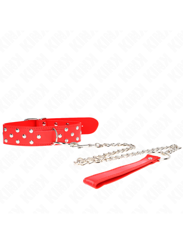 Kink - Collana Con Cinturino Ad Anello Rivetto Con Cintura 65 Cm Rosso Regolabile 36-50 Cm X 38 Cm - KINK COLLAR & GAG - Bondage | erosidea.com