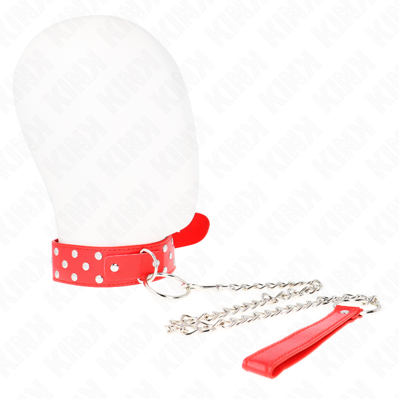 Kink - Collana Con Cinturino Ad Anello Rivetto Con Cintura 65 Cm Rosso Regolabile 36-50 Cm X 38 Cm - KINK COLLAR & GAG - Bondage | erosidea.com