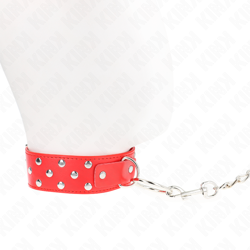 Kink - Collana Con Cinturino Ad Anello Rivetto Con Cintura 65 Cm Rosso Regolabile 36-50 Cm X 38 Cm - KINK COLLAR & GAG - Bondage | erosidea.com