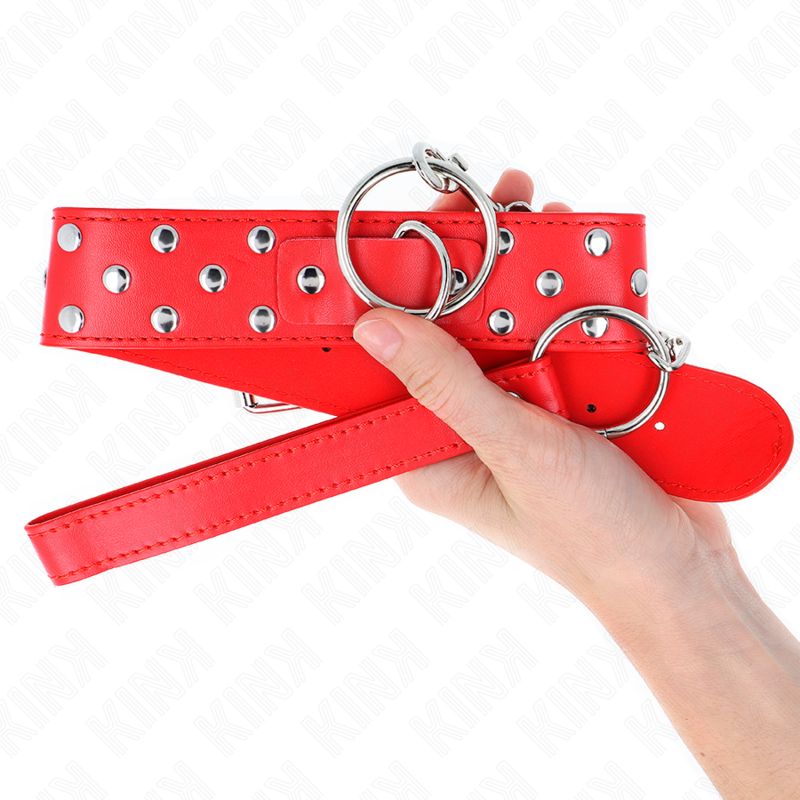 Kink - Collana Con Cinturino Ad Anello Rivetto Con Cintura 65 Cm Rosso Regolabile 36-50 Cm X 38 Cm - KINK COLLAR & GAG - Bondage | erosidea.com