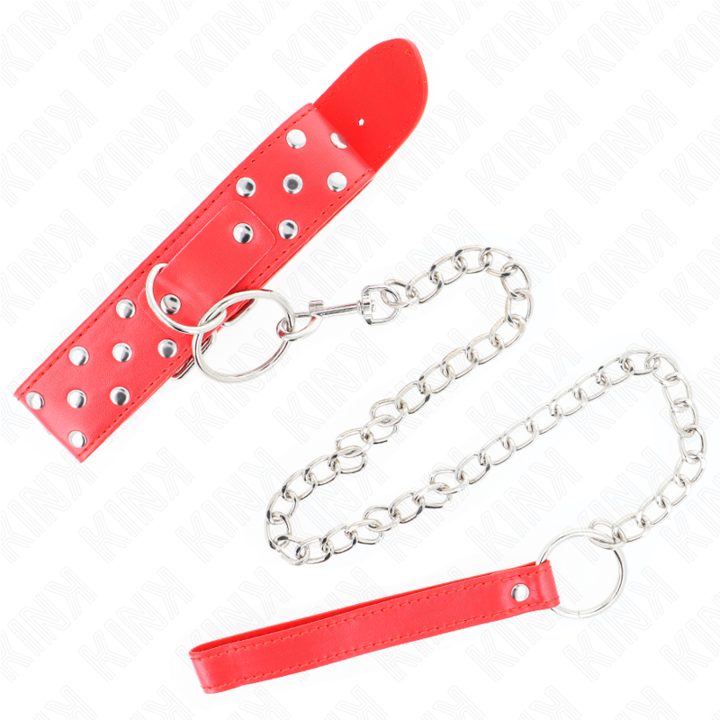 Kink - Collana Con Cinturino Ad Anello Rivetto Con Cintura 65 Cm Rosso Regolabile 36-50 Cm X 38 Cm - KINK COLLAR & GAG - Bondage | erosidea.com