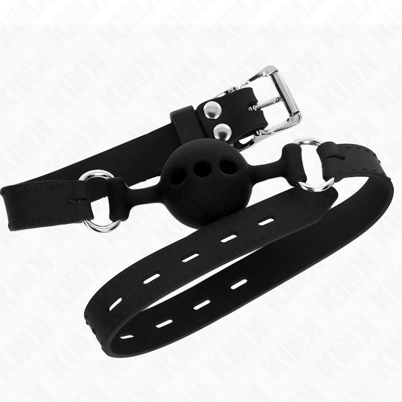 Kink - Bavaglio In Silicone Intero 55 X 2 Cm Con Sfera Da 4 Cm Misura S Nero Regolabile 35-51 Cm - KINK COLLAR & GAG - Ball Gag e Bavagli | erosidea.com