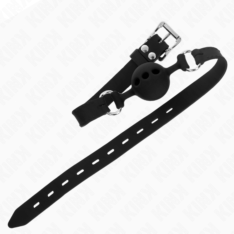 Kink - Bavaglio In Silicone Intero 55 X 2 Cm Con Sfera Da 4 Cm Misura S Nero Regolabile 35-51 Cm - KINK COLLAR & GAG - Ball Gag e Bavagli | erosidea.com