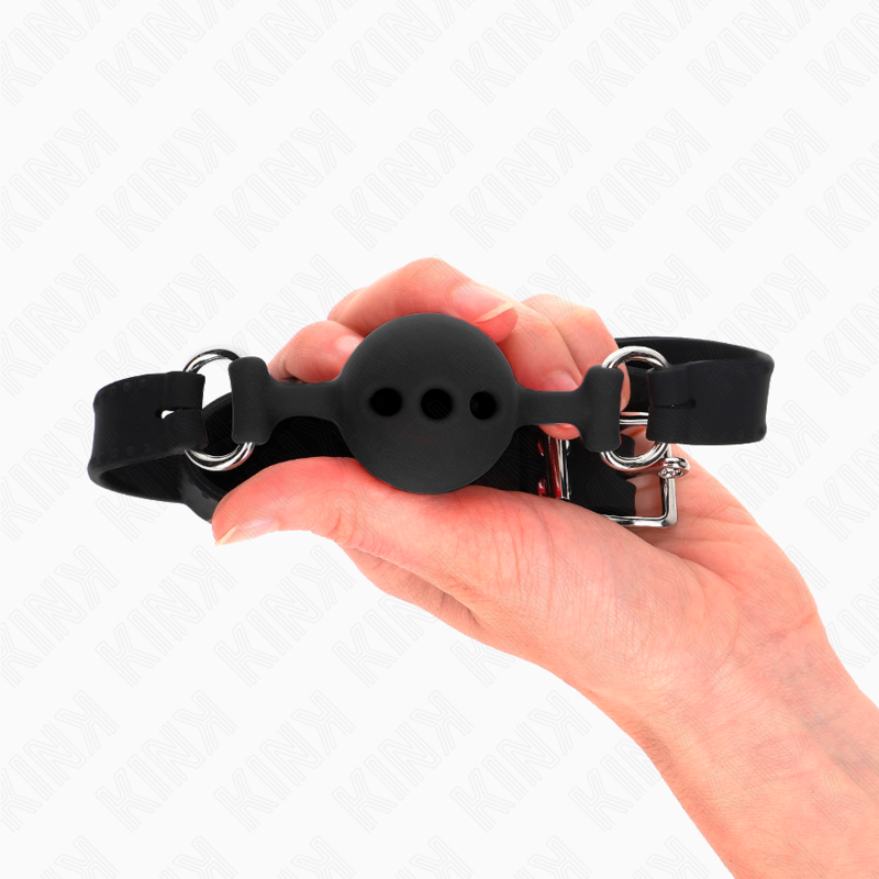 Kink - Bavaglio In Silicone Intero 55 X 2 Cm Con Sfera Da 4 Cm Misura S Nero Regolabile 35-51 Cm - KINK COLLAR & GAG - Ball Gag e Bavagli | erosidea.com