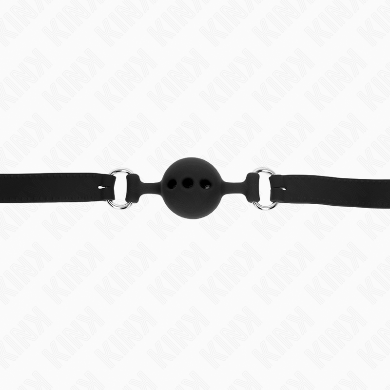 Kink - Bavaglio In Silicone Intero 55 X 2 Cm Con Sfera Da 4 Cm Misura S Nero Regolabile 35-51 Cm - KINK COLLAR & GAG - Ball Gag e Bavagli | erosidea.com