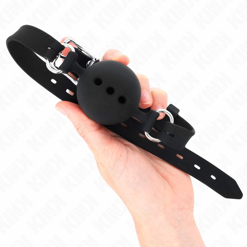 Kink - Bavaglio In Silicone Intero 55 X 2 Cm Con Sfera Da 45 Cm Misura M Nero Regolabile 35-51 Cm - KINK COLLAR & GAG - Ball Gag e Bavagli | erosidea.com
