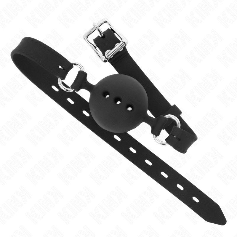 Kink - Bavaglio In Silicone Intero 55 X 2 Cm Con Sfera Da 45 Cm Misura M Nero Regolabile 35-51 Cm - KINK COLLAR & GAG - Ball Gag e Bavagli | erosidea.com