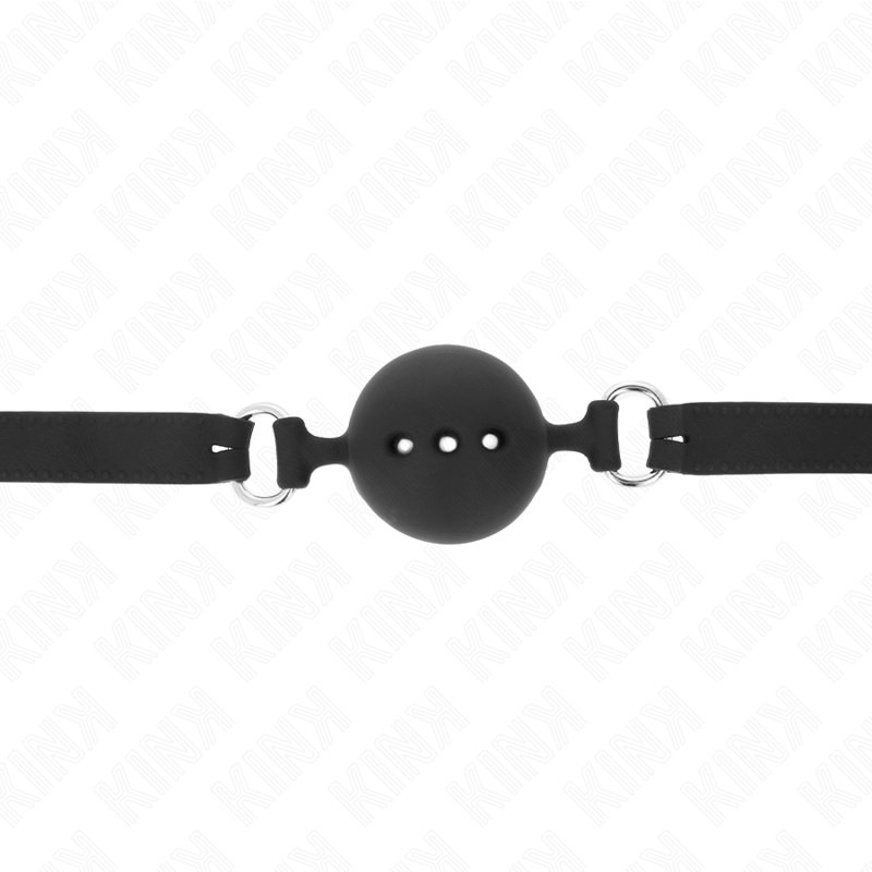 Kink - Bavaglio In Silicone Intero 55 X 2 Cm Con Sfera Da 45 Cm Misura M Nero Regolabile 35-51 Cm - KINK COLLAR & GAG - Ball Gag e Bavagli | erosidea.com