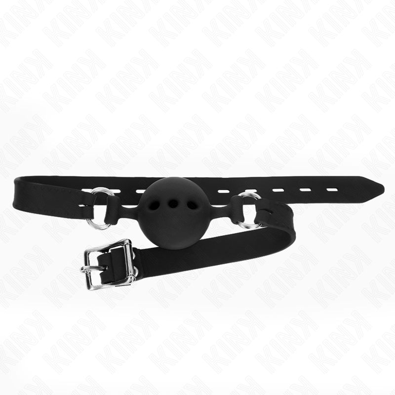 Kink - Bavaglio In Silicone Intero 55 X 2 Cm Con Sfera Da 5 Cm Misura L Nero Regolabile 35-51 Cm - KINK COLLAR & GAG - Ball Gag e Bavagli | erosidea.com