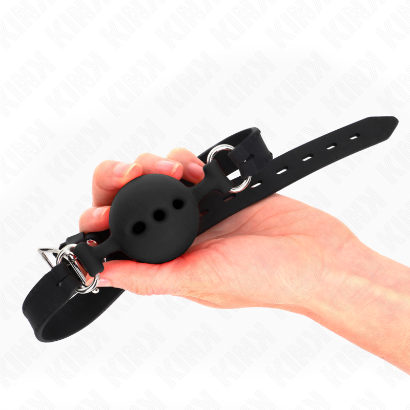 Kink - Bavaglio In Silicone Intero 55 X 2 Cm Con Sfera Da 5 Cm Misura L Nero Regolabile 35-51 Cm - KINK COLLAR & GAG - Ball Gag e Bavagli | erosidea.com